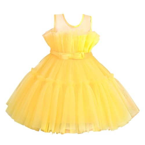 Lito Angels Elegantes Kleid Hochzeit Blumenmädchen Ballkleid Tüllkleid für Kleinkind Mädchen Größe 6-7 Jahre 122, Gelb (Tag-Nummer 120) von Lito Angels