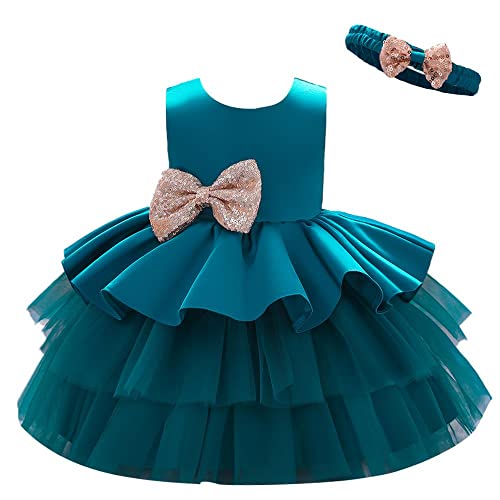 Lito Angels Elegantes Kleid Hochzeit Blumenmädchen Ballkleid Tüllkleid mit Stirnband für Baby Mädchen Größe 12-24 Monate 92, Blaugrün (Tag-Nummer 80) von Lito Angels