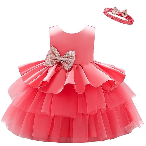 Lito Angels Elegantes Kleid Hochzeit Blumenmädchen Ballkleid Tüllkleid mit Stirnband für Kleinkind Mädchen Größe 3-4 Jahre 104, Koralle (Tag-Nummer 100) von Lito Angels