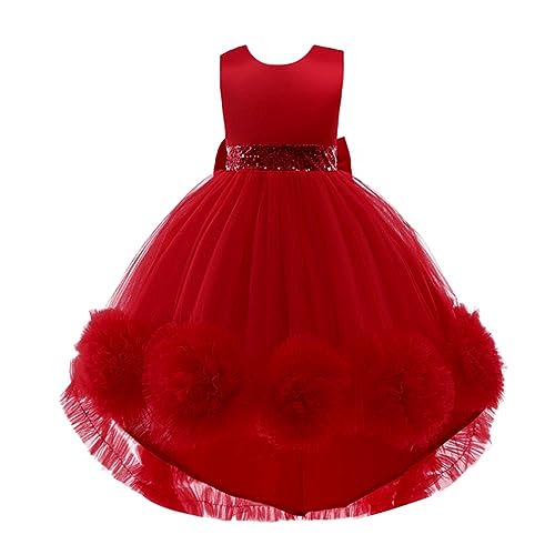 Lito Angels Elegantes Prinzessin Kleid Hochzeit Blumenmädchen Ballkleid Tüllkleid für Kleinkind Mädchen Größe 5-6 Jahre 116, Rot (Tag-Nummer 120) von Lito Angels