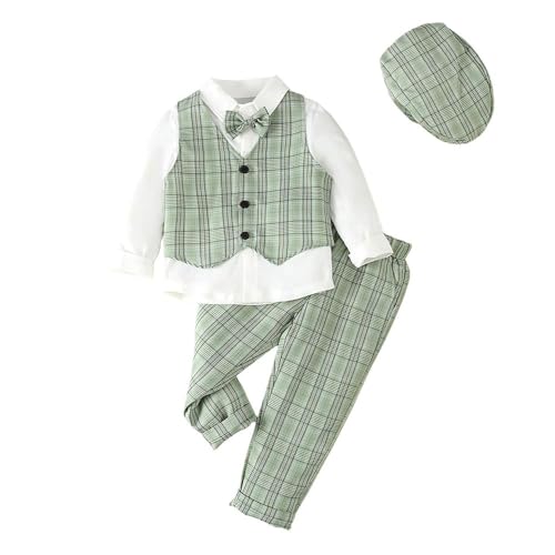 Lito Angels Gentleman Hochzeit Festliche Kariert Weste Anzug Set mit Hut für Kinder Jungen Größe 3-4 Jahre 104, Grün von Lito Angels