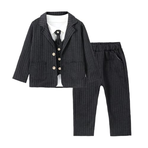 Lito Angels Gentleman Hochzeit Festliche Streifen Anzug Set mit Jacke Weste für Baby Jungen Größe 18 Monate 92, Schwarz von Lito Angels