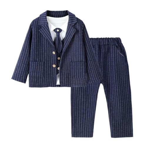 Lito Angels Gentleman Hochzeit Festliche Streifen Anzug Set mit Jacke Weste für Kinder Jungen Größe 3 Jahre 104, Navy von Lito Angels
