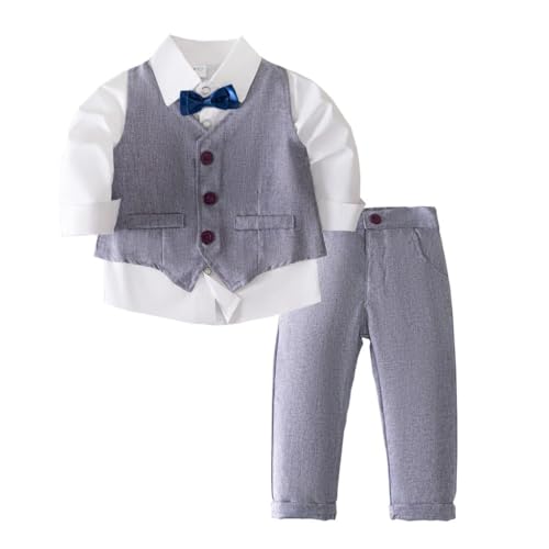 Lito Angels Gentleman Hochzeit Weste Anzug Set mit Fliege für Baby Jungen Größe 18-24 Monate 92, Grau von Lito Angels