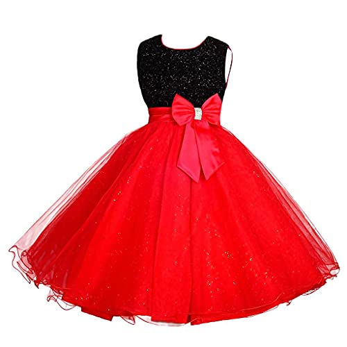 Lito Angels Hochzeit Blumenmädchen Ballkleid Prinzessin Geburtstagskleid Weihnachten Party Kleid für Kinder Mädchen Größe 5-6 Jahre 116, Rot von Lito Angels