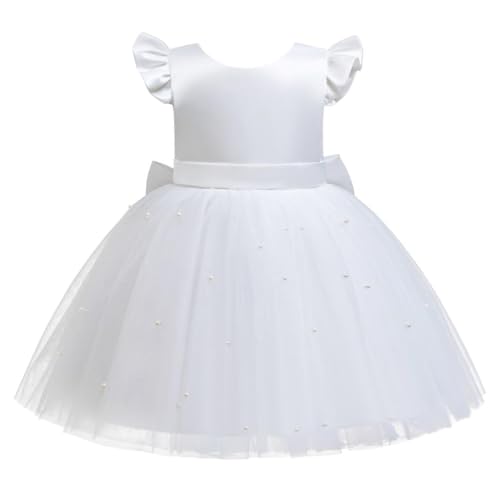 Lito Angels Hochzeit Blumenmädchen Kleid Kleidung Ballkleid Tüllkleid mit Perlen Kleinkind Mädchen Größe 3-4 Jahre 104, Weiß von Lito Angels
