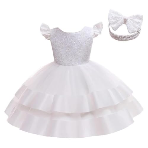 Lito Angels Hochzeit Blumenmädchen Kleid Kleidung Ballkleid Tüllkleid mit Stirnband Baby Mädchen Größe 12-18 Monate 86, Weiß von Lito Angels