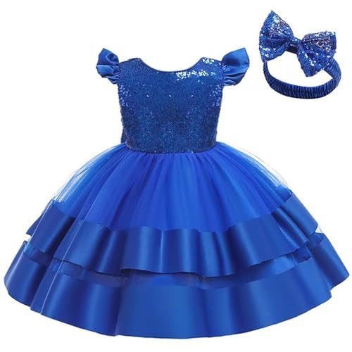 Lito Angels Hochzeit Blumenmädchen Kleid Kleidung Ballkleid Tüllkleid mit Stirnband Baby Mädchen Größe 18-24 Monate 92, Blau von Lito Angels