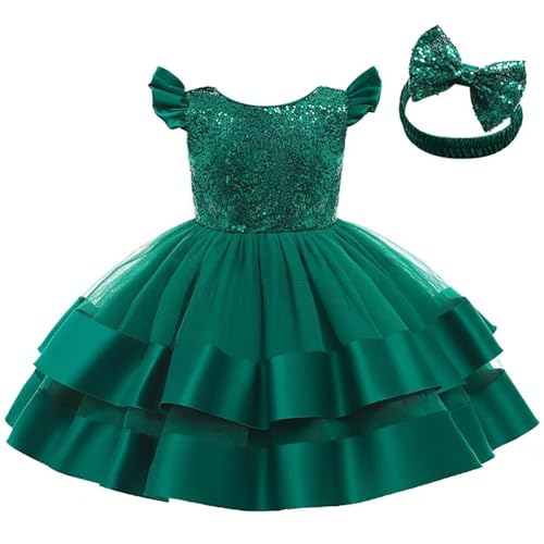 Lito Angels Hochzeit Blumenmädchen Kleid Kleidung Ballkleid Tüllkleid mit Stirnband Baby Mädchen Größe 9-12 Monate 80, Grün von Lito Angels