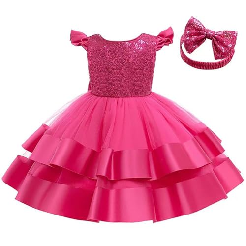Lito Angels Hochzeit Blumenmädchen Kleid Kleidung Ballkleid Tüllkleid mit Stirnband Baby Mädchen Größe 9-12 Monate 80, Pink von Lito Angels