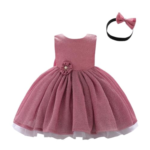 Lito Angels Hochzeit Blumenmädchen Weihnachten Kleid Kleidung Ballkleid mit Stirnband für Baby Mädchen Größe 12-24 Monate 86 92, Rosa (Tag-Nummer 80) von Lito Angels