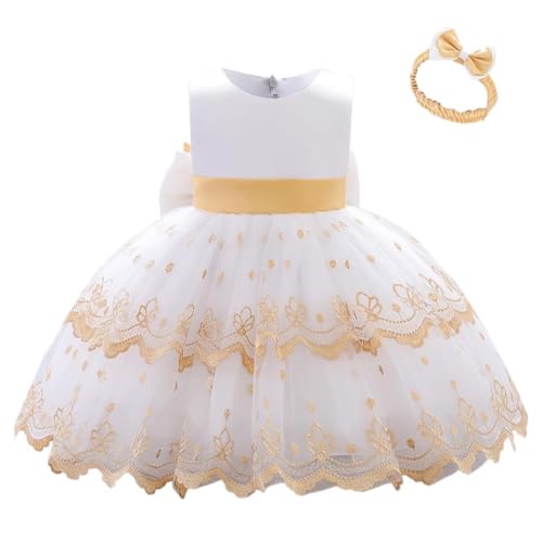 Lito Angels Hochzeit Blumenmädchen Weihnachten Kleid Kleidung Ballkleid mit Stirnband für Baby Mädchen Größe 18-24 Monate 92, Weiß (Tag-Nummer 90) von Lito Angels