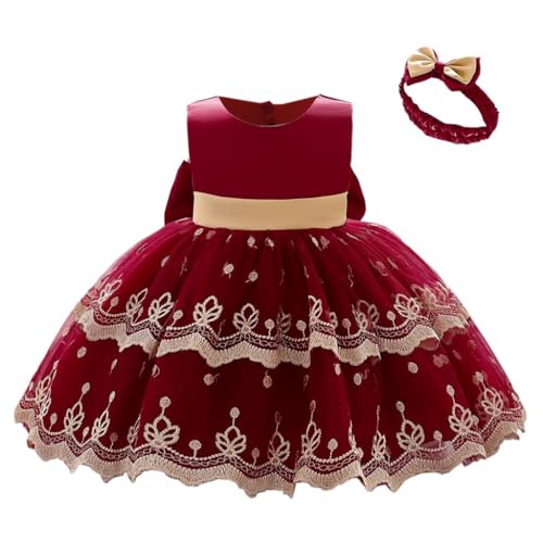Lito Angels Hochzeit Blumenmädchen Weihnachten Kleid Kleidung Ballkleid mit Stirnband für Baby Mädchen Größe 6-12 Monate 74 80, Burgunderrot (Tag-Nummer 70) von Lito Angels