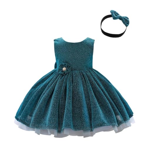 Lito Angels Hochzeit Blumenmädchen Weihnachten Kleid Kleidung Ballkleid mit Stirnband für Kinder Mädchen Größe 4-5 Jahre 110, Blau (Tag-Nummer 120) von Lito Angels