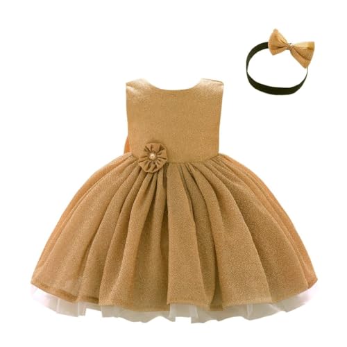 Lito Angels Hochzeit Blumenmädchen Weihnachten Kleid Kleidung Ballkleid mit Stirnband für Kleinkind Mädchen Größe 2-3 Jahre 98, Gold (Tag-Nummer 90) von Lito Angels