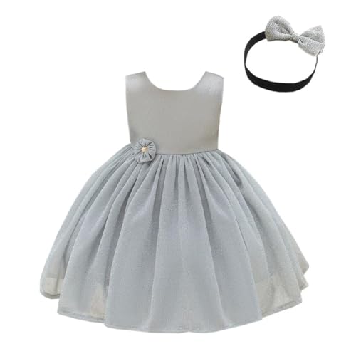 Lito Angels Hochzeit Blumenmädchen Weihnachten Kleid Kleidung Ballkleid mit Stirnband für Kleinkind Mädchen Größe 3-4 Jahre 104, Silber Grau (Tag-Nummer 100) von Lito Angels