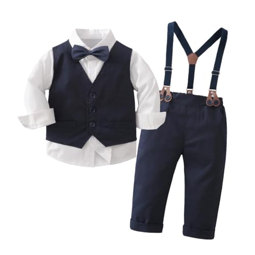 Lito Angels Jungen Anzug Set 4-teilig mit Weste Hemd Hose Schleife für Taufe Hochzeit Geburtstag Foto-Shooting Frühling Sommer Festlich Größe 86 (12–18 Monate) Blau von Lito Angels