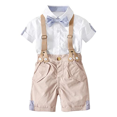 Lito Angels Kinder Anzug Set mit Hosenträger, Fliege, Shirt und Shorts für Jungen Größe 3-4 Jahre 104, Khaki von Lito Angels