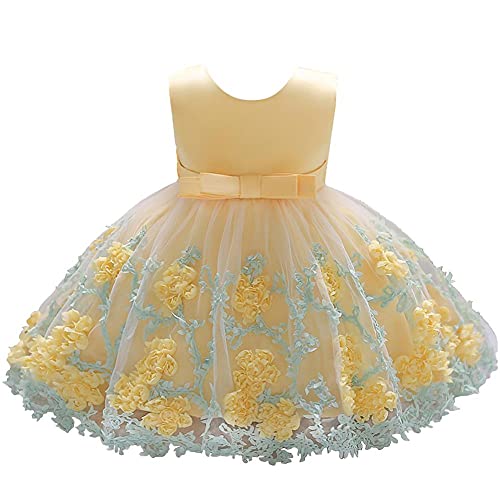 Lito Angels Kinder Mädchen Elegant Hochzeit Kleid Blumenmädchen Prinzessinenkleid Ballkleid Größe 9-10 Jahre 140, Gelb (Tag-Nummer 150) von Lito Angels