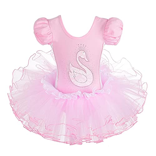 Lito Angels Ballettkleid Ballerina Ballett Kleid für Kinder Mädchen, Rosa Tanzkleid Balletttrikot Tanzbody mit Tutu, Größe 6-7 Jahre 122, Kurzarm von Lito Angels