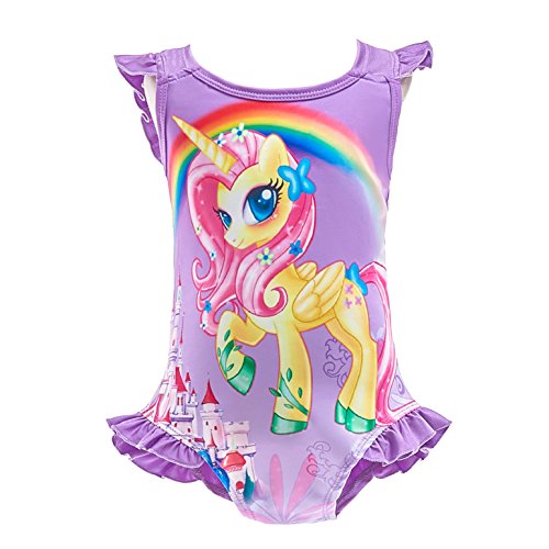 Lito Angels Einhorn Little Pony Badeanzug Einteiler für Kinder Mädchen, Bademode Schwimmanzug Sommer Strand, Größe 10-11 Jahre 146, Stil C - Violett von Lito Angels