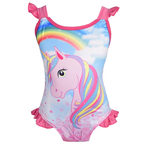 Lito Angels Einhorn Badeanzug Einteiler für Kinder Mädchen, Bademode Schwimmanzug Sommer Strand, Größe 7-8 Jahre 128, Stil D - Hot Pink von Lito Angels
