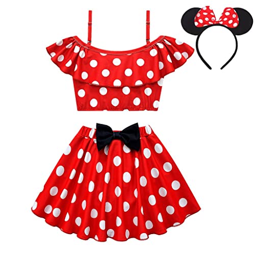 Lito Angels Minnie Mouse Badeanzug Zweiteiler mit Haarreif für Kinder Mädchen, Badekleid Schwimmanzug Größe 2-3 Jahre 98, Rot von Lito Angels