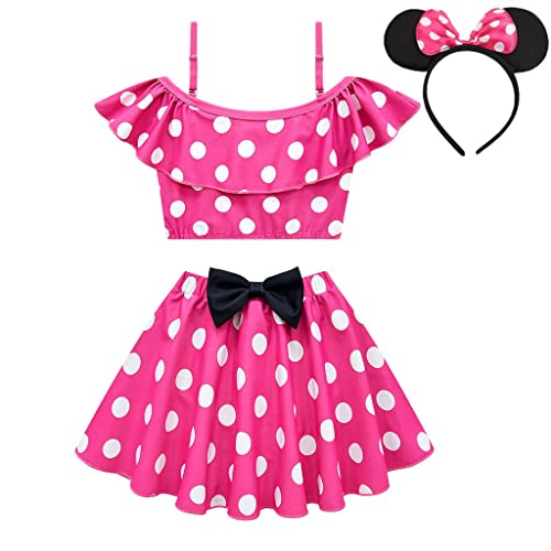 Lito Angels Minnie Mouse Badeanzug Zweiteiler mit Haarreif für Kinder Mädchen, Badekleid Schwimmanzug Größe 3-4 Jahre 104, Pink (Tag-Nummer 100) von Lito Angels