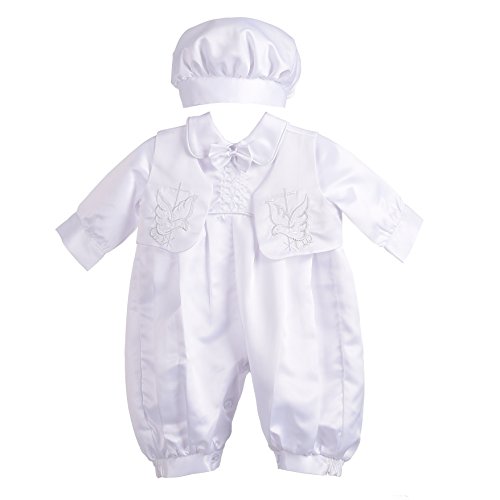 Lito Angels Satin Taufkleidung Taufanzug mit Hut für Baby Junge, Taufe Strampler Body Weiss Anzug, Größe 12-18 Monate 86 von Lito Angels