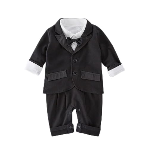 Lito Angels Smoking Strampler Bodys Einteiler Gentleman Hochzeit Anzug mit Blazer für Baby Jungen Größe 12-18 Monate 86, Schwarz (Tag-Nummer 90) von Lito Angels