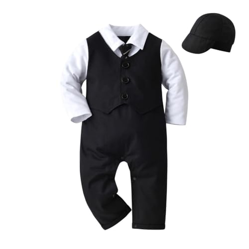 Lito Angels Smoking Strampler Bodys Einteiler Gentleman Hochzeit Anzug mit Hut für Baby Jungen Größe 12-18 Monate 86, Schwarz (Tag-Nummer 90) von Lito Angels