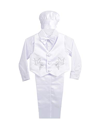 Lito Angels Taufkleidung Taufanzug für Baby Jungen, 5 Teiliges Satin Taufe Weiss Anzug Set mit Taufhaube Hut, Langarm, Größe 9-12 Monate 80, Stil C von Lito Angels