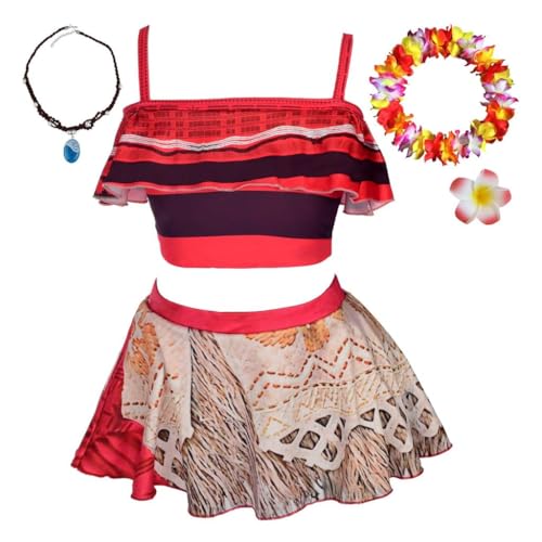Lito Angels Vaiana Badeanzug Zweiteiler mit Zubehör für Kinder Mädchen, Tankini Bademode Schwimmkleid Sommer Strand, Größe 3-4 Jahre 104 von Lito Angels
