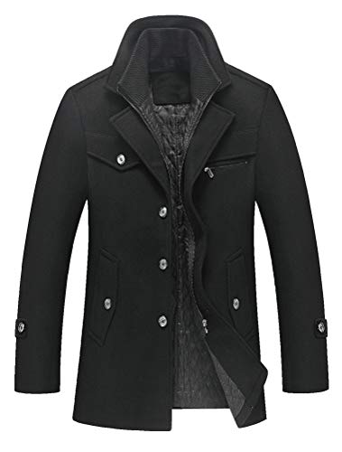 Litteking Herren Wintermantel Erbsenmantel Casual Wolle Trenchcoat Einreihig Kurz Wolljacke - Schwarz - Large von Litteking