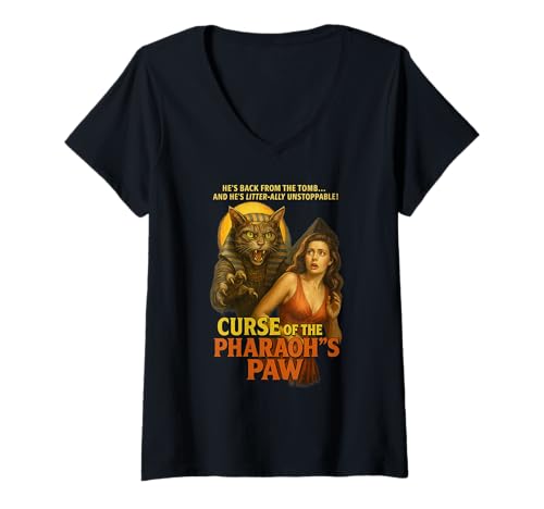 Damen Fluch der Pharaoh's Paw Lustige Katze Horror T-Shirt mit V-Ausschnitt Damen Fluch der Pharaoh's Paw Lustige Katze Horror T-Shirt mit V-Ausschnitt von Litterbox Funny Cat Legends