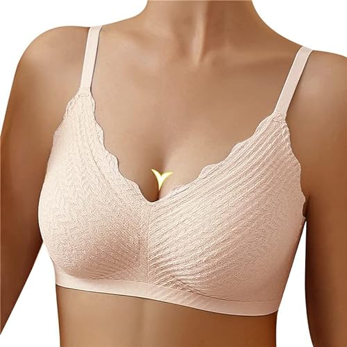 Damen BH ohne Bügel Push Up BH für kleine Brüste sexy V-Ausschnitt Bustier Damen Soft Spitze Minimizer BH Abnehmbarer Latex-Gepolsterter Bügelloser Bustier für Schlafen Yoga von Litthing