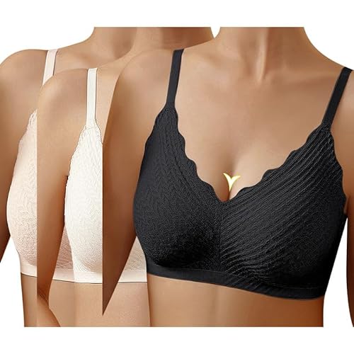 Damen BH ohne Bügel Push Up BH für kleine Brüste sexy V-Ausschnitt Bustier Damen Soft Spitze Minimizer BH Abnehmbarer Latex-Gepolsterter Bügelloser Bustier für Schlafen Yoga von Litthing