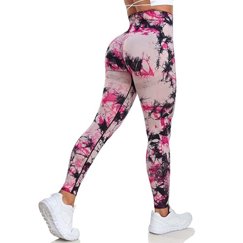 Litthing Gym Leggings Frauen Scrunch Nahtlose Leggings Hohe Taille Leggings Tie Dye Yoga Hosen für Training Bauchkontrolle Sport Tights für Yoga Laufen Fitness von Litthing