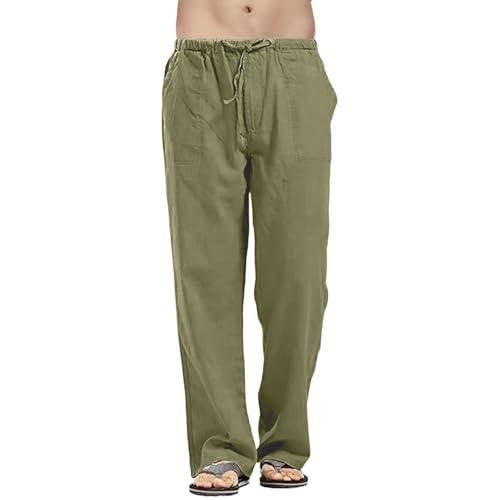 Hose Herren Casual Loose Fit Freizeithose Strandhosen Leinen Hose Herren Cargohose Leinenhose Männer Herren-Hose Lockere Sommer Stoffhose Sommerhose für Männer (Grün, M) von Litthing