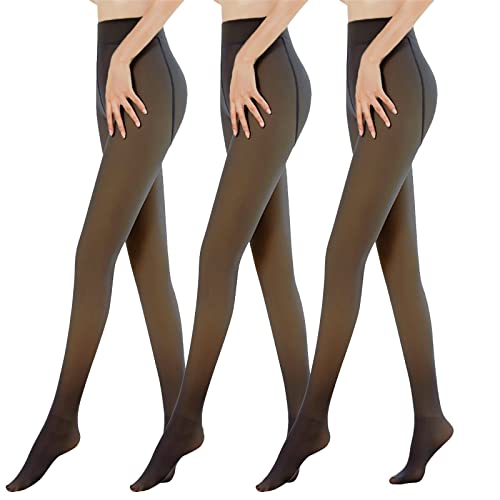 Litthing 3 Stück Damen Thermostrumpfhose mit gefütterte Fleece, Gefälschte Durchscheinend Plüschstrümpfe für Schmale Figur in Winter, Warmer Strumpfhose Pantyhose Leggings (300g, Schwarz) von Litthing