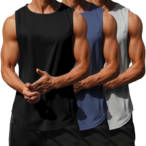 Litthing 3Pack Männer Tank Top Männer ärmellose T Shirt Weste Tops Schnell-trocken Schweißfeste Herren Athletic Training Gym Weste Tops Atmungsaktive Shirts Training Bodybuilding Westen von Litthing