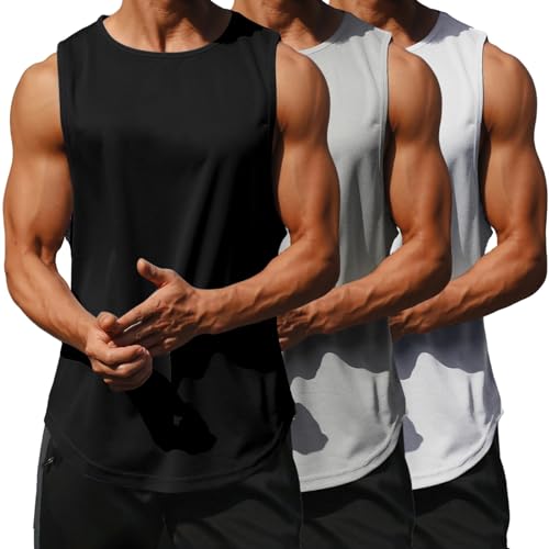 Litthing 3Pack Männer Tank Top Männer ärmellose T Shirt Weste Tops Schnell-trocken Schweißfeste Herren Athletic Training Gym Weste Tops Atmungsaktive Shirts Training Bodybuilding Westen von Litthing