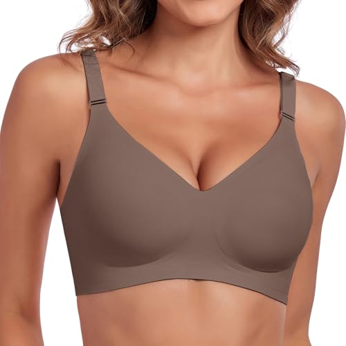 Litthing BH Damen Ohne Bügel Comfit Push Up BH Große Brüste Starker Halt V-Ausschnitt Soft Bügelloser BH Comfit T Shirt Ohne Buegel Bralette Seamless Schlaf Bra mit zusätzlicher BH-Verlängerung von Litthing