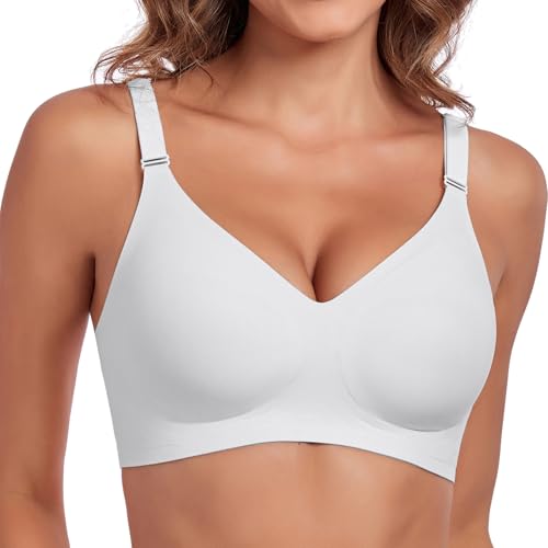 Litthing BH Damen Ohne Bügel Comfit Push Up BH Große Brüste Starker Halt V-Ausschnitt Soft Bügelloser BH Comfit T Shirt Ohne Buegel Bralette Seamless Schlaf Bra mit zusätzlicher BH-Verlängerung von Litthing