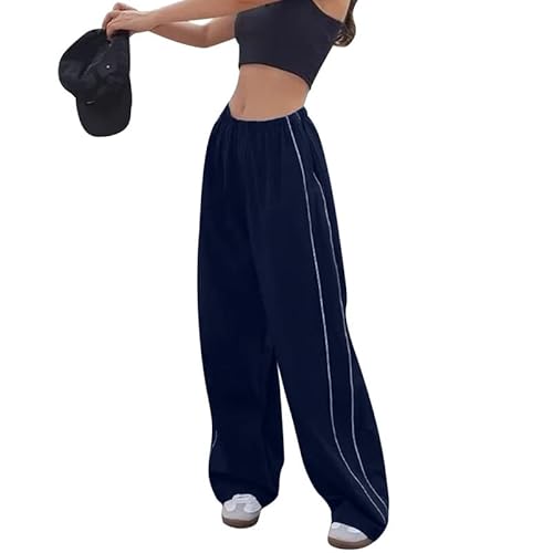 Litthing Baggy Cargohose Damen Fallschirmhosen Teenager Elastische Taille Track Pants Y2K Vintage Weites Bein Hosen Mode Jogginghose Streatwear 90er Freizeithose für Frauen Lose Parachute Pant von Litthing