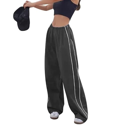 Litthing Baggy Cargohose Damen Fallschirmhosen Teenager Elastische Taille Track Pants Y2K Vintage Weites Bein Hosen Mode Jogginghose Streatwear 90er Freizeithose für Frauen Lose Parachute Pants von Litthing