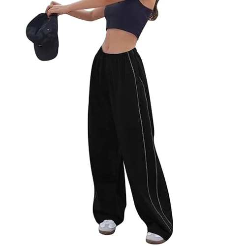 Litthing Baggy Cargohose Damen Fallschirmhosen Teenager Elastische Taille Track Pants Y2K Vintage Weites Bein Hosen Mode Jogginghose Streatwear 90er Freizeithose für Frauen Lose Parachute Pants von Litthing