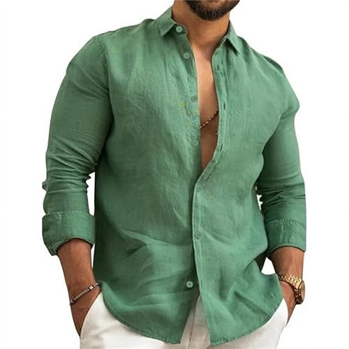 Litthing Baumwolle Leinenhemd Herren Hemd Langarmhemd Regular Fit Strandhemd Baumwolle Business Shirt Sommer Freizeithemd Beach Casual Shirt von Litthing