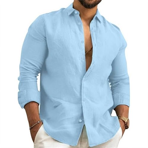 Litthing Baumwolle Leinenhemd Herren Hemd Langarmhemd Regular Fit Strandhemd Baumwolle Business Shirt Sommer Freizeithemd Beach Casual Shirt von Litthing