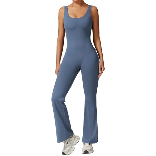Litthing Damen Jumpsuit Flared Eng Scrunch Butt Bodysuit Ärmelloser Sport Jumpsuit Damen Summer Lang Overalls Sexy Rückenfrei Yoga Bodycon Gym Waist Snatching Romper von Litthing